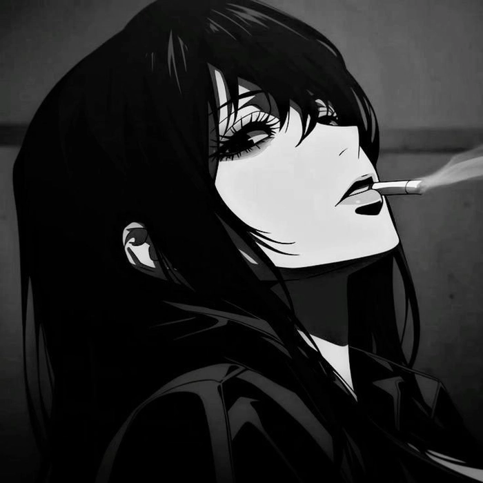 Emotional anime girl smoking PFP with fine linework and gradient depth