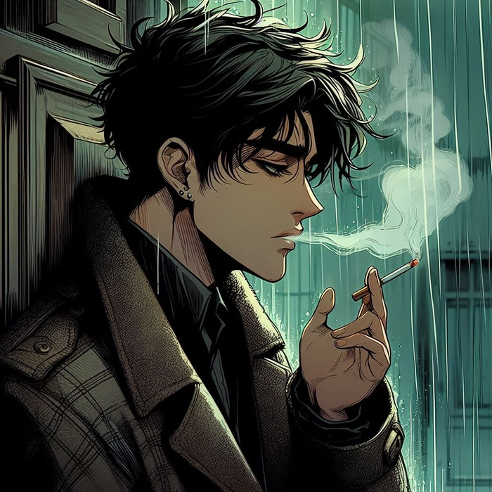Smoking PFP for Discord with neon backdrop and high contrast edits
