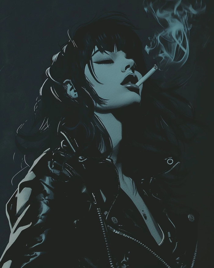 Girl smoking PFP with soft lighting and bold eye contact