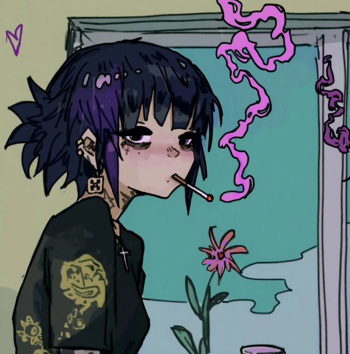 Aesthetic girl smoking PFP with flowing hair and drifting smoke