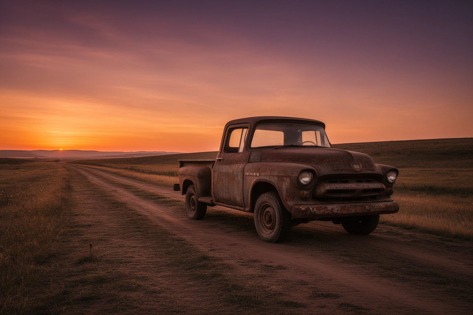 Vintage pickup truck parked at sunset representing emotional bond behind naming cars