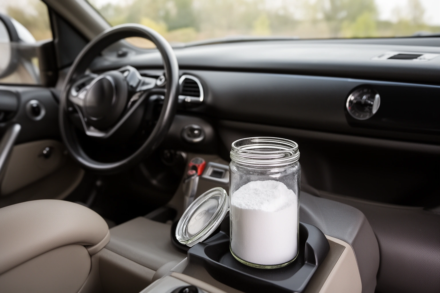 Clean car interior with baking soda and natural odor absorbers instead of air fresheners