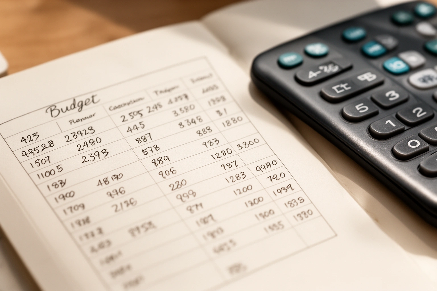 Handwritten budget and savings plan on notebook representing financial readiness for side hustle