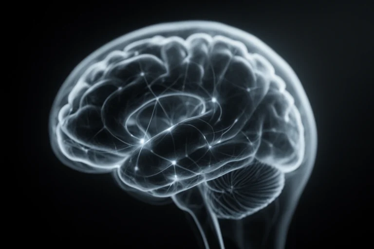 Close-up illustration concept of brain activity and mirror neurons related to contagious yawning
