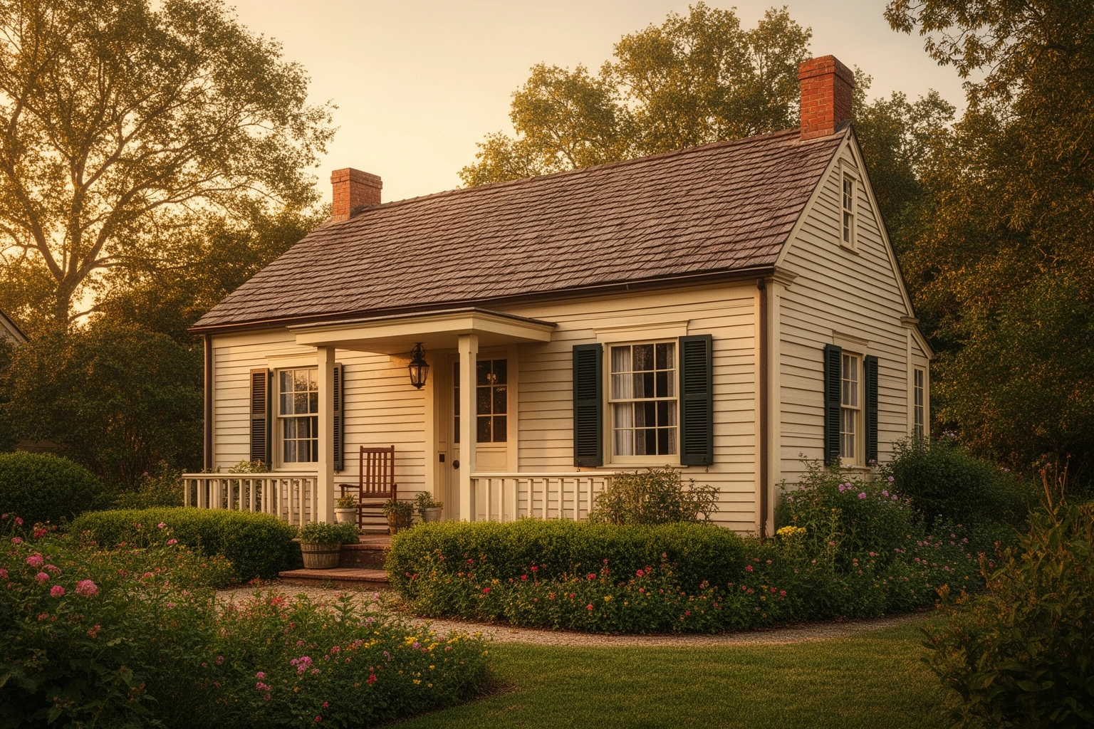 Small vintage cottage style home from the early 20th century, representing the historical roots of the tiny house concept
