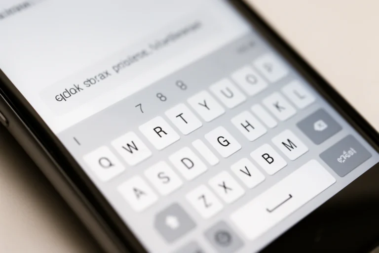 Close up of a smartphone keyboard showing text being typed with an autocorrect suggestion bar above it