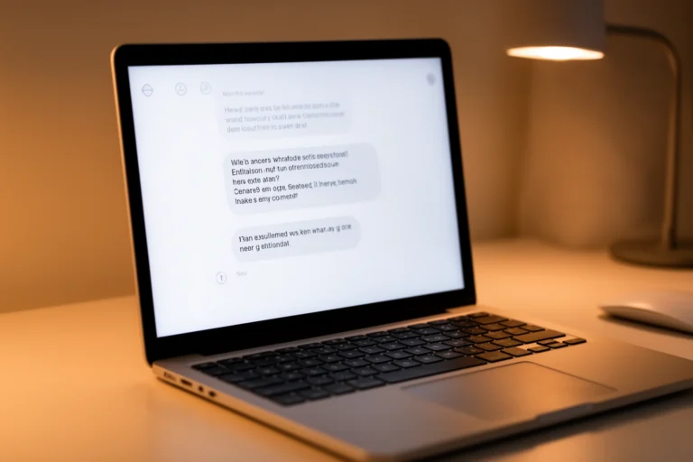 Person having a natural conversation with an AI chatbot on a laptop, illustrating human like digital interaction