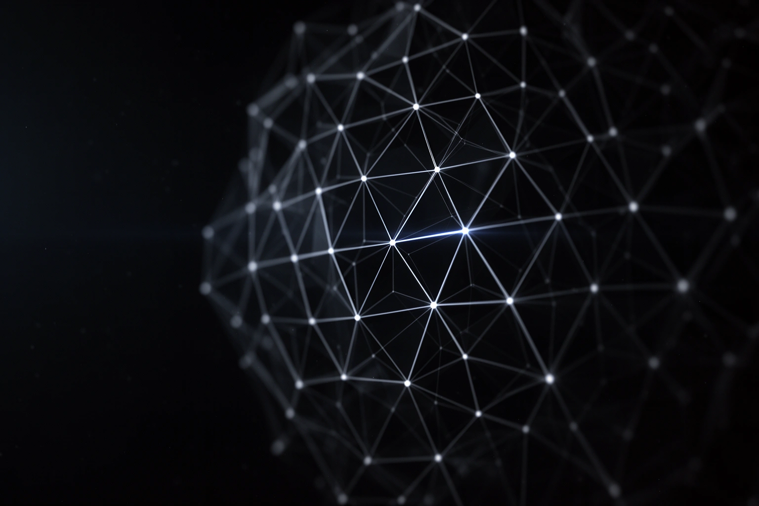 Abstract visualization of triangulated geometric mesh points representing facial landmark mapping technology