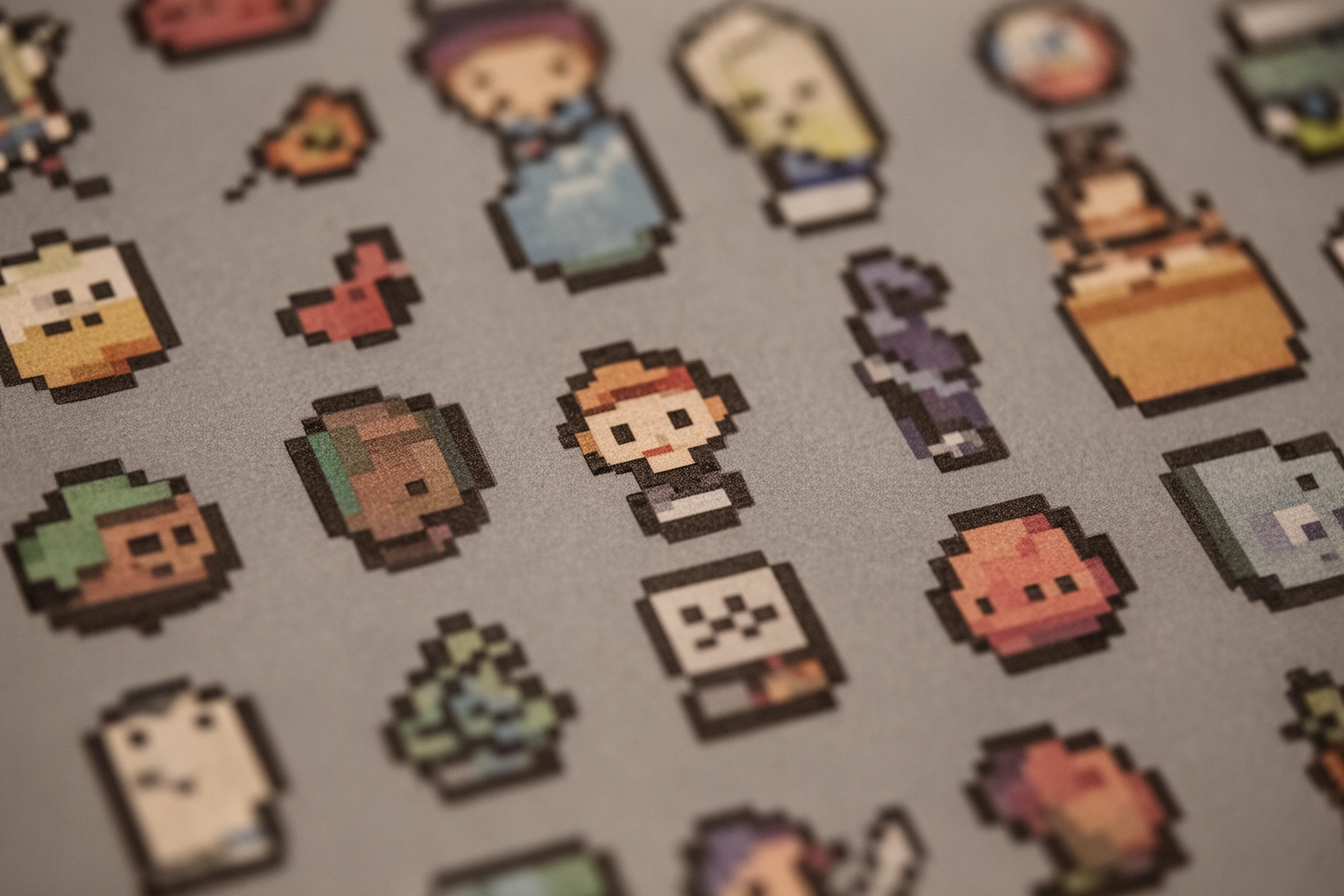 Grid of small pixel art icons resembling the original 12 by 12 pixel emoji design from 1999