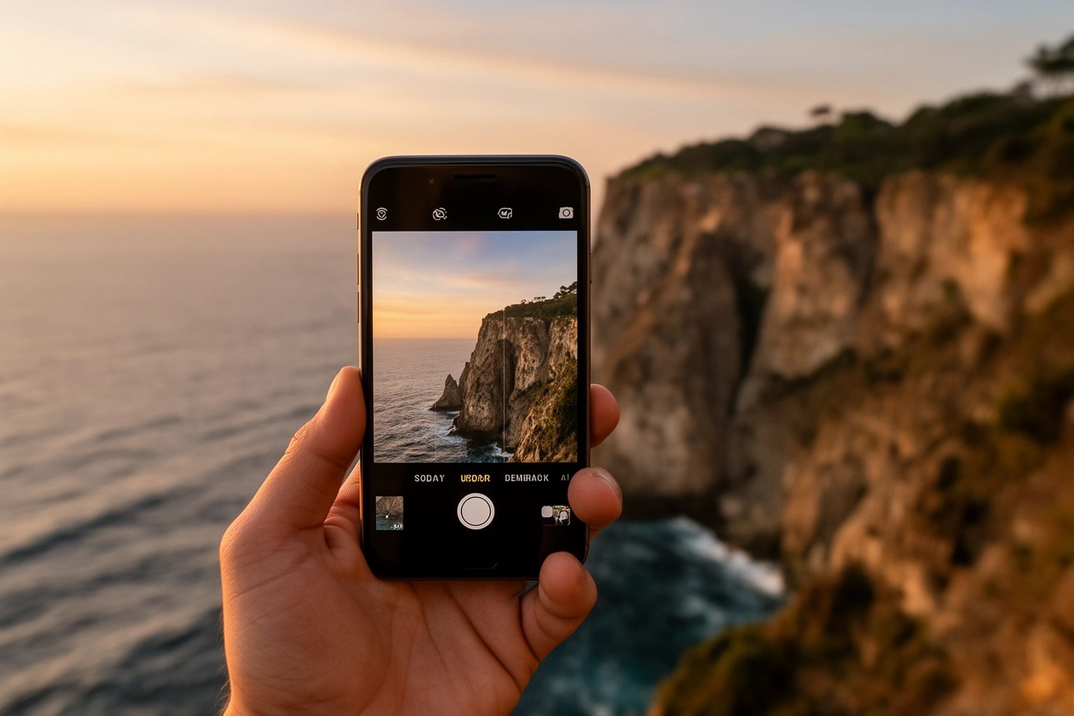 Person filming a scenic travel destination on a smartphone for social media, illustrating how influencer content shapes travel trends