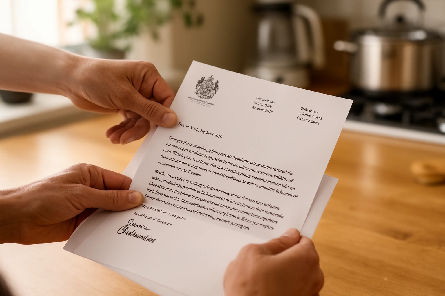 Person opening a jury duty summons letter at home, the first step in the jury service process